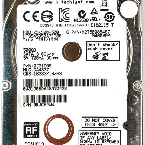 Hitachi HTS545050A7E380 22 Aug 2012