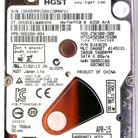 HGST HTS545050A7E680 09 Apr 2015