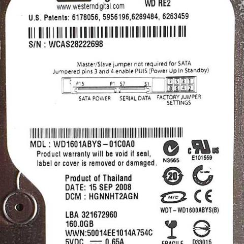 WD1601ABYS-01C0A0 xxxT2xxx 15 Sep 2008