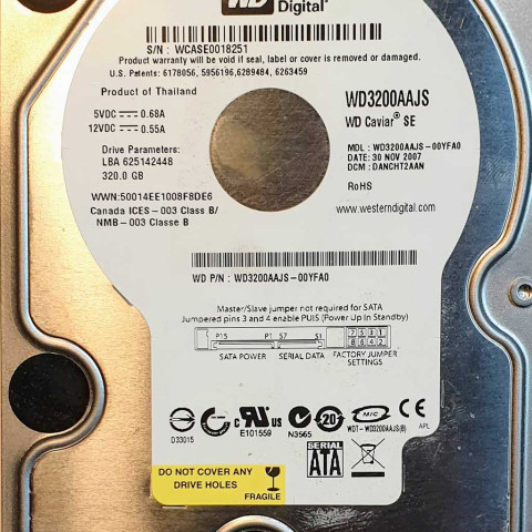 WD3200AAJS-00YFA0 xxxT2xxx 30 Nov 2007
