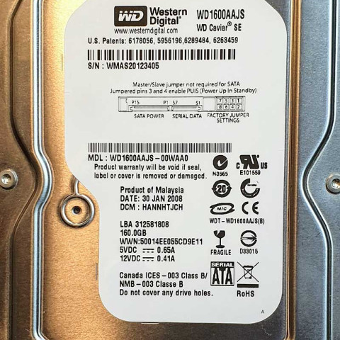 WD1600AAJS-00WAA0 xxxTJxxx 30 Jan 2008