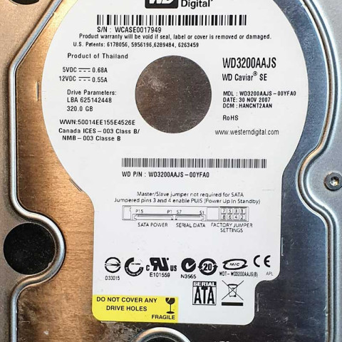 WD3200AAJS-00YFA0 xxxT2xxx 30 Nov 2007