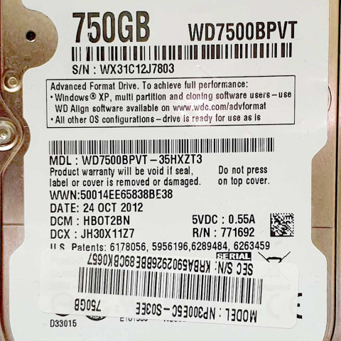 WD7500BPVT-35HXZT3 xxxT2xxx 24 Oct 2012