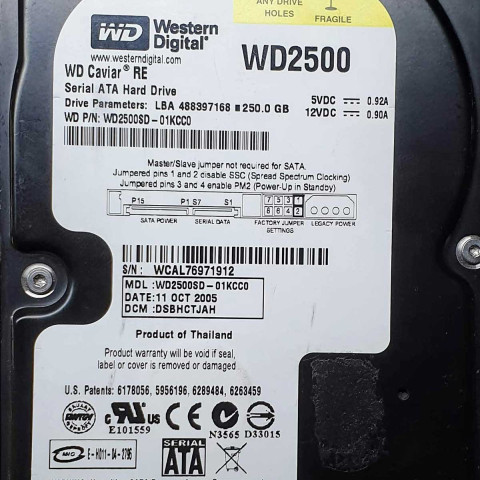WD2500SD-01KCC0 xxxTJxxx 11 Oct 2005