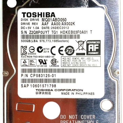 Toshiba MQ01ABD050 26 Dec 2012