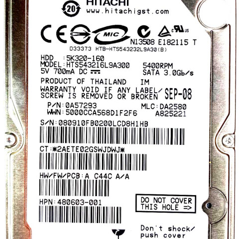 Hitachi HTS543216L9A300 DA2580 Sep 2008