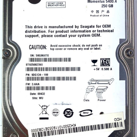 Seagate ST9250827AS 5RGxx 26Apr2009