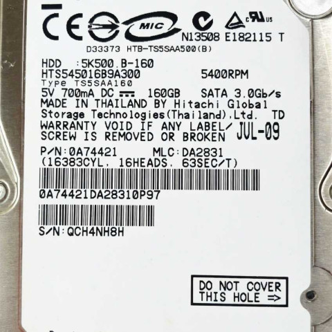 Hitachi HTS545016B9A300 DA2831 Jul 2009