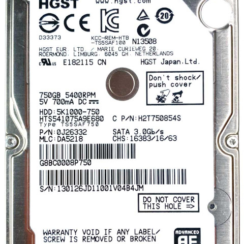 HGST HTS541075A9E680 DA5218 26JAN2013