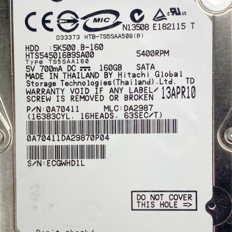 Hitachi HTS545016B9SA00 13 Apr 2010