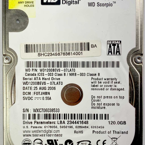 WD1200BEVS-07LAT0 xxxTJxxx 25 Aug 2006