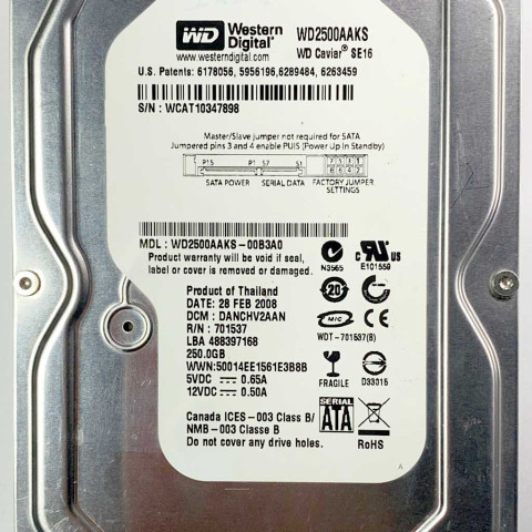 WD2500AAKS-00B3A0 xxxV2xxx 28 Feb 2008