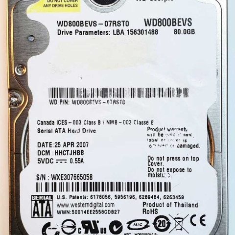 WD800BEVS-07RST0 xxxTJxxx 25 Apr 2007