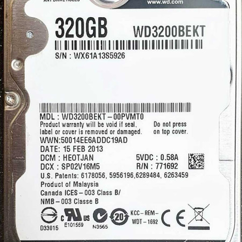 WD 3200BEKT-00PVMT0 xxxTJxxx 15 Feb 2013