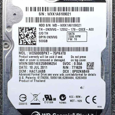 WD 5000BPKT-75PK4T0 xxxTJxxx 10 Jul 2011