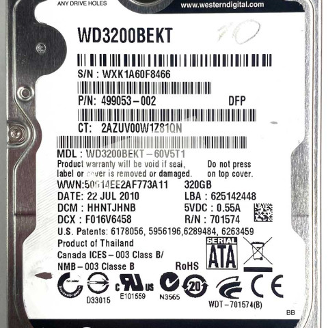 WD 3200BEKT-60V5T1 xxxTJxxx 22 Jul 2010